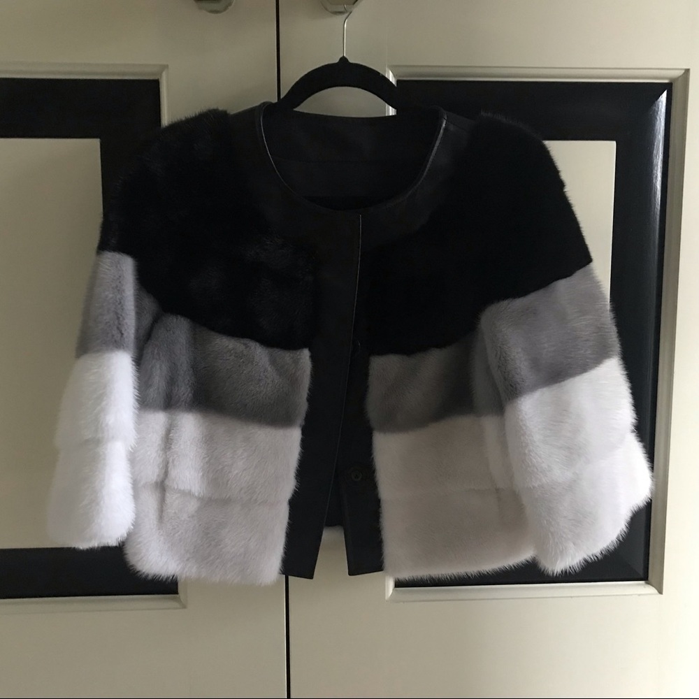Dyed mink jacket size small- black gray and white